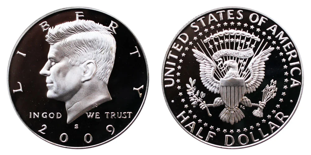 2009-S silver proof Kennedy half dollar PR69 DCAM showing frosted devices and deep mirror fields characteristic of deep cameo proof
